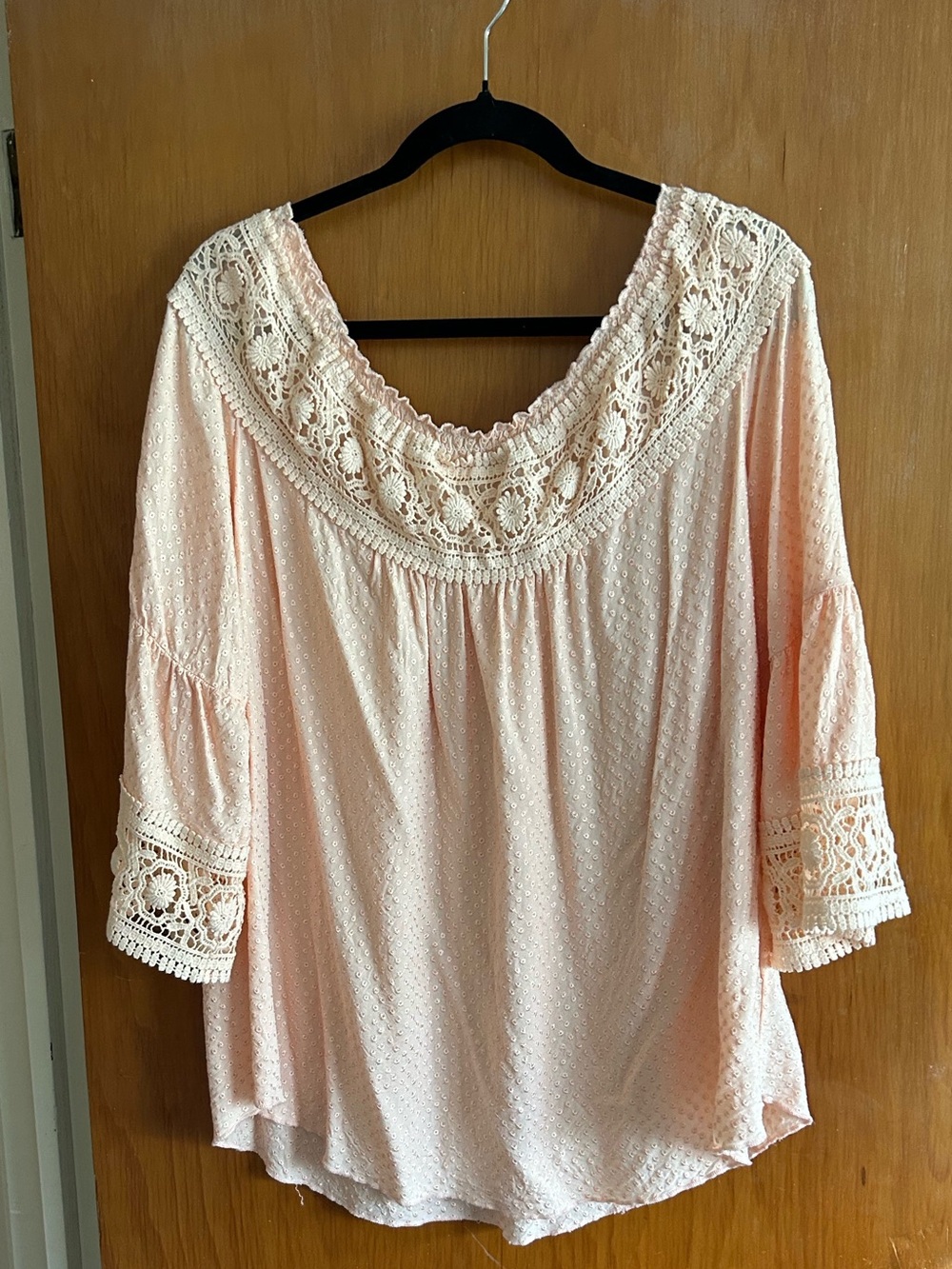 Soft Surroundings Crochet Yoke Peasant Top - Blush